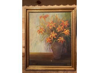 Decorative Paint Of Tiger Lilies In Vase.