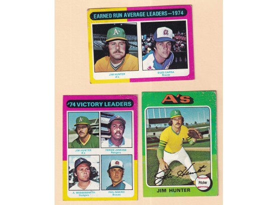 3 1975 Topps Jim Hunter Cards