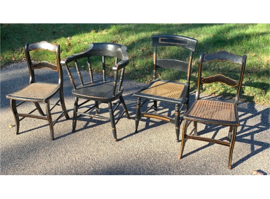 Lot Of (4) Antique Black Chairs