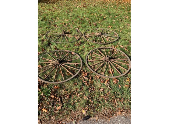 Set Of (4) Antique Wooden Carriage Wheels