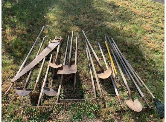 Lot Of Wood Handled Lawn Tools