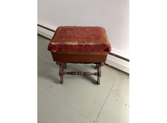 Antique Lift Top Upholstered Foot Stool