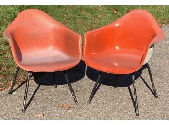 Pair Of Mid Century Modern Red Color Eames Style Chairs