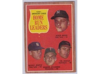 1962 Topps #53 A.L Home Run Leaders W/ Mickey Mantle & Roger Maris