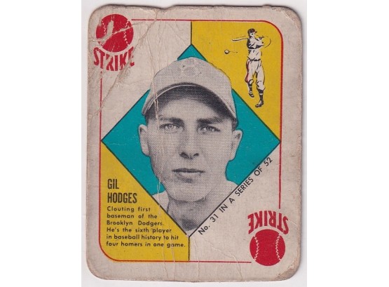 1951 Topps Red Back Gil Hodges Strike Game Card