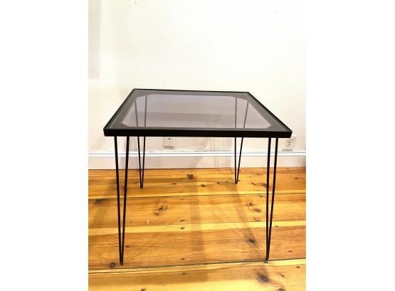 Mid Century Modern Hair Pin Leg Table With Smoked Glass