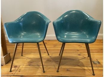 Pair Of Turquoise Mid Century Chromcraft Shell Chairs (3)