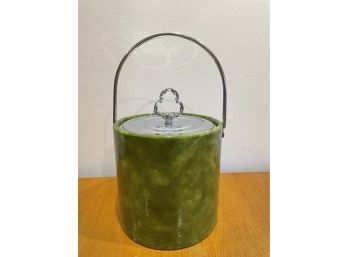 Irvinware Ice Bucket, 1960's Vintage Green Vinyl With Chrome Lid MCM