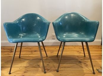 Pair Of Turquoise Mid Century Chromcraft Shell Chairs (2)