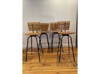 Arthur Umanoff Style Mid Century Wood And Metal Barstools Set Of 4