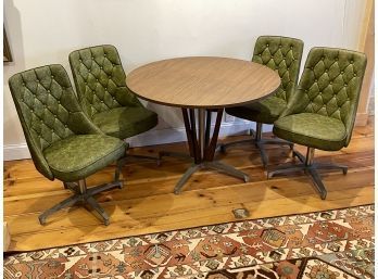 Vintage Chromcraft Dining Table With 4 Upholstered Vinyl Retro Printed Chairs