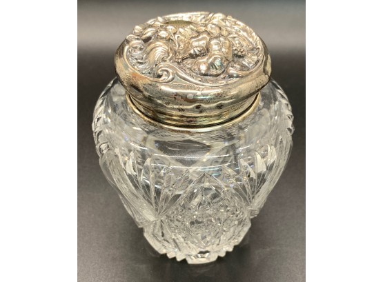 4 Inch Crystal Jar With Sterling Silver Lid