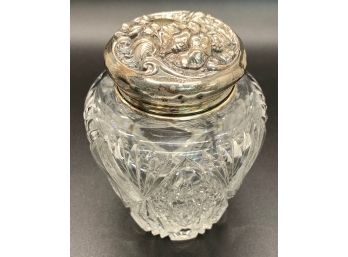 4 Inch Crystal Jar With Sterling Silver Lid