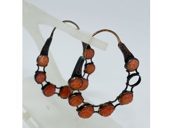 Vintage Coral Earrings - As Is - Missing One Stone