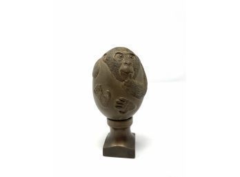 Vintage Solid Bronze Art Sculpture Egg By Bristar - Monkey