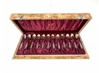 Antique Sterling Theodore B Starr New York Demi Tasse Spoon Set In Original Velvet Box (96.38 Grams)