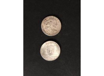 1963 Franklin Half  And 1964 Kennedy Half Dollar