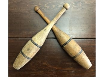 Antique Spaulding Sporting Goods Wooden Double Banded Juggling Pins