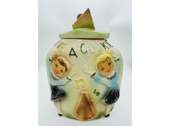 Rare 802 - USA American Art Pottery Bisque Cheerleader Flasher Corner Cookie Jar With Holographic Faces !!!