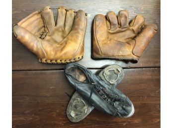 Vintage Baseball Gloves And Cleats