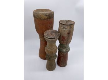 Set Of 3 Indonesian Candlesticks With Recycled Wood