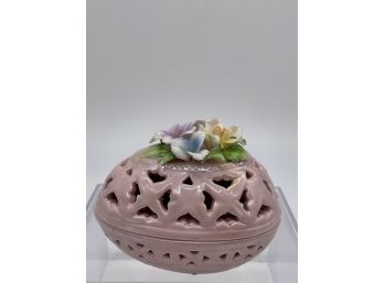 Porcelain Egg Trinket Box With Floral Attributes 4' Width