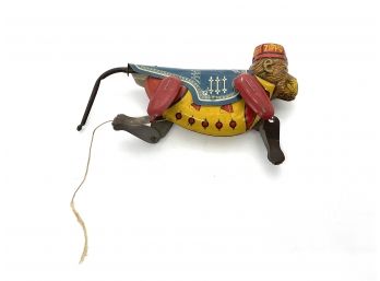 Rare! Vintage Marx Tin Toy, Zippo The Climbing Circus Monkey Tin Litho Pull Toy