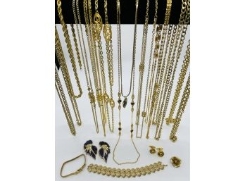 Large Collection Of Gold Tone Costume Jewelry