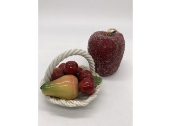 Ceramiche Fruit Basket Basket Lanzarin Handmade In Italy Pears And Cherries (missing Stem)