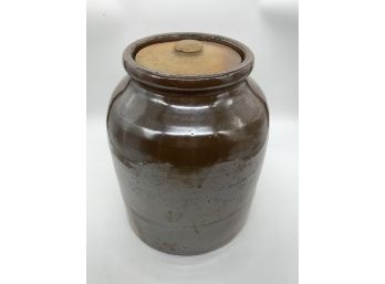 1870 -1880s Hand Turned Storage Jar Brown Albany Slip Glaze VG