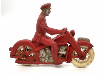Vintage 1950s Red Auburn Rubber Company Police Motorcycle 6'