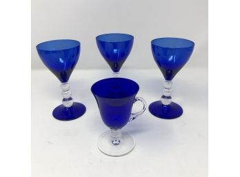 Antique Cobalt Blue Stemware Glasses