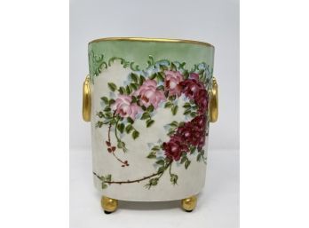 Limoges Hand Painted Footed Oval Vase