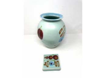 Art Pottery Vase And Coaster - Signed Lasser