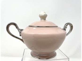 Vintage Castleton China Shell Pink Covered Sugar Bowl Platinum Trim