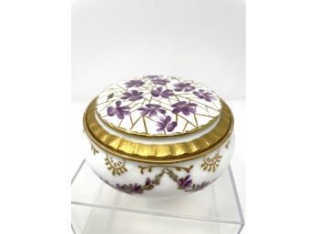 Hand Painted Covered Porcelain Footed Trinket Box