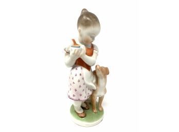 Herend Girl With Dog #5429 Hand Painted Porcelain 8.25' Little Envious Hungary