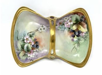 Limoges Handled Bow Shaped Hand-Painted Dish, Floral Design