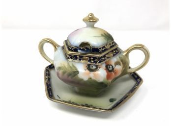 Hand Painted Nippon Sugar Bowl With Spoon