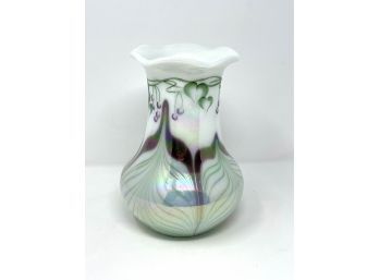 Limited Edition Fenton Iridescent Pulled Feather Vase Designed By Dave Fetty And Martha Reynolds