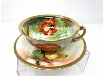 Handpainted Limoges Teacup And Saucer