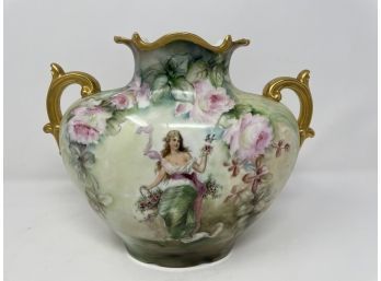 Antique Limoges Hand Painted Handled Vase