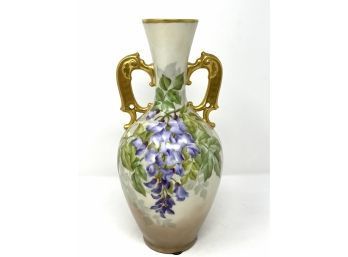 Large Limoges Hand Painted Vase - Signed 11'