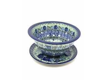 Polish Pottery Berry Bowl With Saucer