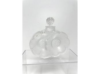 Vintage Lalique Two Flowers Perfume Bottle Frosted French Crystal W/Stopper