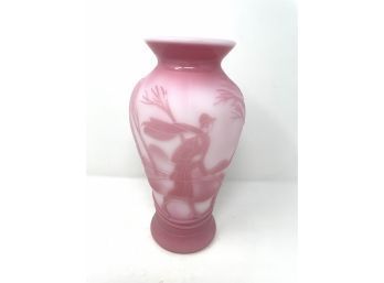 Fenton Glass - Rose Quartz - Cameo Vase - Connoisseur Sand Carved - Limited Edition - Signed