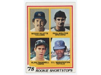 1978 Topps Rookie Shortstops: M. Klutts - P. Molitor - A. Trammell - U.L. Washington