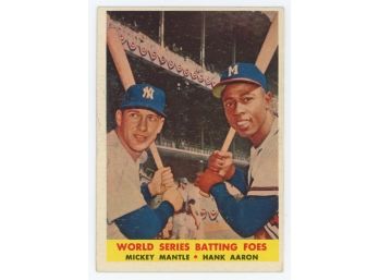 1958 Topps World Series Batting Foes Mickey Mantle Hank Aaron