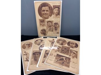 Lot Of Original 1923 Rotogravures With Babe Ruth And Ty Cobb