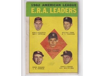 1963 Topps 1962 AL ERA Leaders: Aguirre, Roberts, Ford, Chance, Fisher